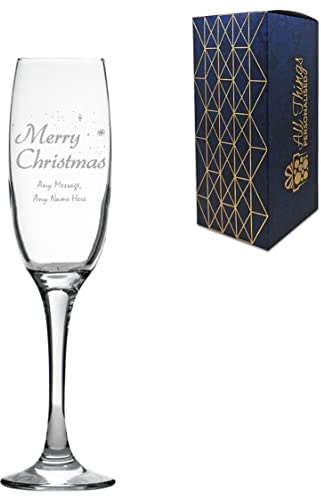 Personalised Engraved Merry Christmas Champagne Flute, 7.4oz/218ml Glass, Thoughtful Customised Gift, Laser Engraved in The UK, Dishwasher Safe Clear Glass, Dishwasher Safe