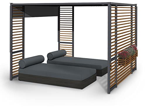 Blumfeldt Valence Pergola, Pavillons Wasserdicht, Stabil & Winterfest, Windichte Pergola Freistehend, Terrassenüberdachung Gazebo, Metall-Pavillon mit 1,5W Solar-LEDs, UV50+, Pergola 3x3 m