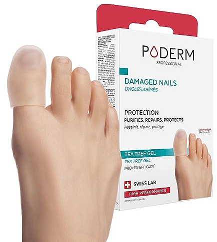 PODERM – MYCOSE DES ONGLES – CAPUCHON D’ORTEIL PROTECTEUR & RÉPARATEUR – GEL TEA TREE Breveté - Favorise une repousse homogène/lisse de l’ongle – Actifs 100% Naturels – Taille L - Swiss Lab