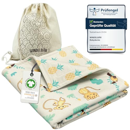Windelbär Babydecke Bienen 75 x 100 cm, 100% Bio-Baumwolle, GOTS & Oeko-TEX, Kuscheldecke für Kinderwagen, Babybett und Erstausstattung