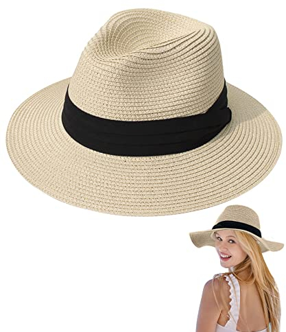 Yutdeng Herren Panamahut Rollbare Damen Sonnenhüte Klassische Hüte Atmungsaktiv Mountain Stroh Bogarthut Sommer Strohhüte Verstellbare Strandmütze UV Sonnenhut für Outdoor,Beige,One Size