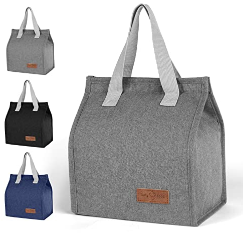 Vicloon Lunch Bag,Klein Lunchtasche, Faltbare Isoliertasche, Thermotasche mit Folienfutter, Mittagessen Tasche für Unterwegs,Arbeit,Schule,Ausflug Lebensmitteltransport-Grau