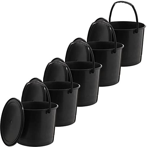 MIG Eimer mit Deckel 6L Schwarz - 5X 6 Liter stapelbare Plastikeimer mit Deckel - Vielseitiger Kübel mit Deckel für Haushalt und Industrie - Kleiner Eimer mit Deckel geeignet für Hundefutter