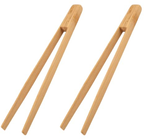 WJRQD 2 Pcs Pinze classiche riutilizzabili in bambù，30 cm, pinza in legno per grigliare, scanalata con manico fisso，ideali per tostapane, frutta, pane e sottaceti, utensili da cucina per formaggio