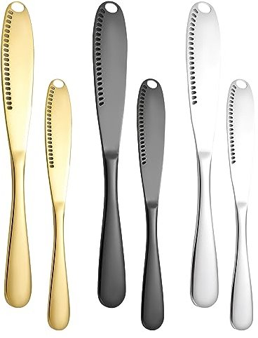 RZMZBY 6 pezzi coltello da burro, tagliabordi 3 in 1, spalmatore per burro con fori seghettati e raschiati, per burro, marmellate, formaggio, ecc