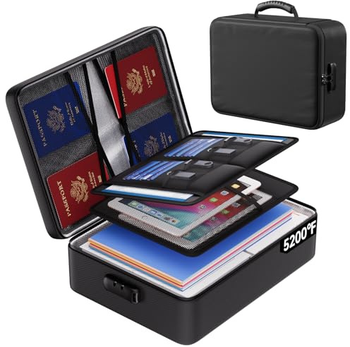 ENGPOW 5200°F Fireproof Document Bag with Lock, Upgraded Heat Insulated Fireproof Box 8 Layers File Organizer, Portable Home Travel Safe Storage for Important Documents,Passports,Laptop, Black(Soft)
