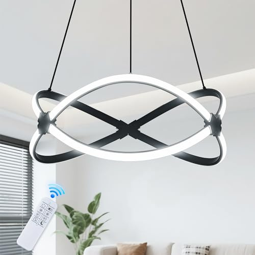 Mayful Modern LED Chandelier,3-Color Dimmable with Remote Control,Black Adjustable Height Pendant Light Fixtures with Circular Ring Shape,Modern Chandeliers for Dining Room Kitchen Island Living Room