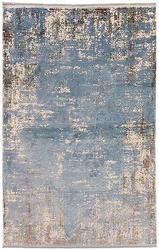 Rug Studios Teppich DHASAN | Farbe: Blau; Größe: 65 x 130 cm | strapazierfähig und leicht zu reinigen | Wohnzimmer | Schlafzimmer