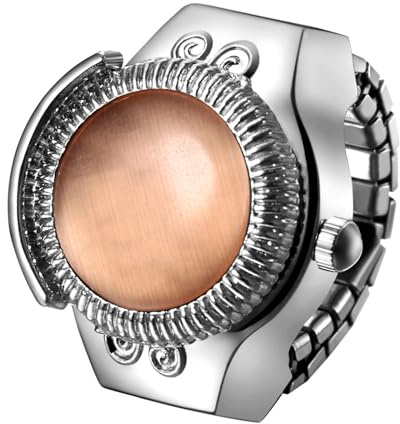 Silverora Ringuhr Fingeruhr Edelstahl elastisches: Katzenaugen Damen Analoge Quarz Uhrenring Verstellbar Stretchband Edelstahlband Ring Uhren mit Arabische Ziffern Genschenke für Frauen Mädchen Zimt