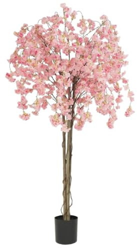 Ligne Déco - Cerisier Artificiel Retombant Rose 180cm | Plante Artificielle Pot Plastique Noir Intérieur Imitation Terre | Decoration Maison Élégante et Réaliste | Fausse Plante Cerisier Interieur