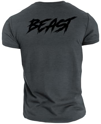 GYMTIER Beastly Beast - Men's Gym T-Shirt Bodybuilding Workout Top, Dark Heather, XL
