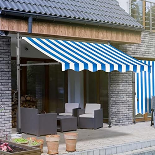 Markise Balkon Ohne Bohren, Klemmmarkise mit Handkurbel Balkon, Markisen 200/250/300/350/400cm Breit, UV-beständig & Höhenverstellbar, Sonnenschutz Wasserdicht ( Color : Blau+Weiß , Size : 200cm )