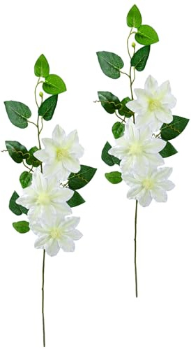 Künstliche Clematisranke Waldreben Hahnenfußgewächs Zweig Einzelblume Stielblume Floristik künstliche Blumen Beiwerk für künstliche Blumen-Sträuße Bouquets Blumengestecke Dekoblume, 2er Set, weiß