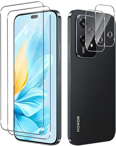 Yenwen 2 Piezas Protector de Pantalla para Honor 200 Lite 5G con 2 Piezas Protector de Lente de Cámara, Ultra HD Cristal Templado, Dureza 9H, Anti Arañazos, Sin Burbujas