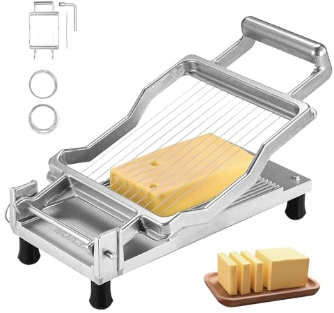 VEVOR Coupe-Fromage à Fil, Coupe-Beurre avec Lame de Coupe 1 cm et 2 cm, Trancheuse à Fromage Commerciale en Alliage d'Aluminium, Fil Amovible en Acier Inoxydable 316, pour Cuisine Boulangerie