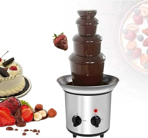 Electric Chocolate Fondue Fountain Set with 10PCS Forks - 4-Tier Stainless Steel Cheese Fountain Melting Pot for Chocolate Candy, Ranch, Nacho Cheese - 4-lb Capacity