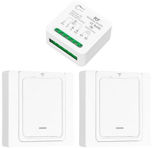 Tedeligo Interruttore Luce Senza Fili, Funziona Con Interruttore A Parete, Portata Di Controllo Fino A 100M Per Lampade Da Interni Lampadine A LED, Ricevitore Relè AC220V 2000W (2 TO 1)