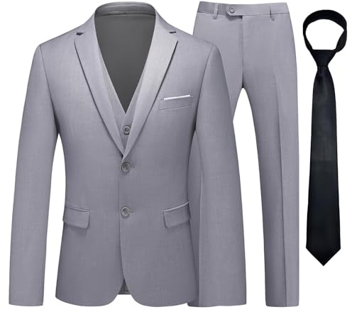 KUDMOL Herrkostym 3 stycken, två knappar, företag, bröllop, smoking, herrkostym, jacka, väst, byxor, set med slips, LJUSGRÅ, XXL