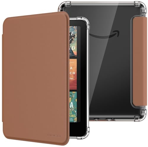 Moko Coque pour 7 Kindle Paperwhite 12e Gén & Colorsoft 2024, Brun | Étui de Protection Ultra Clair en TPU Souple et Transparent avec Auto Réveil/Sommeil