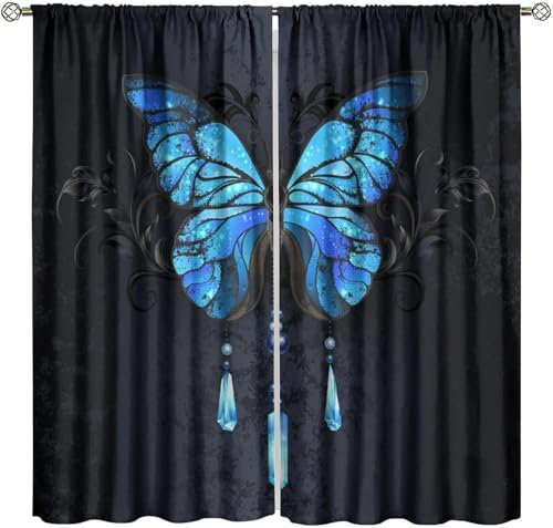 Vorhang Kinderzimmer Blumentier Schmetterling Kinder Vorhänge Mit Ösen Polyester Gardinen Thermovorhang Blickdicht Ösenschal Kindergardinen 220X215 cm (B + H) Für Wohnzimmer,2Er Set-959822110