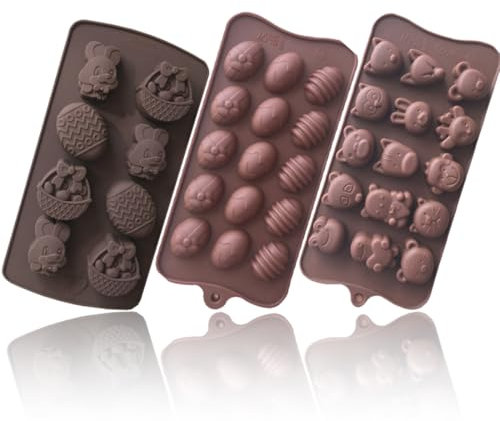 AWOGIPD 3 PCS Moule à chocolat en silicone, Moule Chocolat Paques en Silicone, Moule Silicone Chocolat Paques Antiadhésifs, Moule Oeuf de Lapin de Pâques, Moules Oeuf Chocolat de Pâques, pour Chocolat