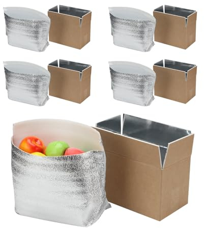 DIICCYO 5 Pack Insulated Shipping Boxes with Aluminum Foil Liner, Thermo Chill Insulated Box for Shipping Frozen Food Cold Shipping, Reusable Cooler Box for Packing Supplies, 11 x 6 x 7 Inch