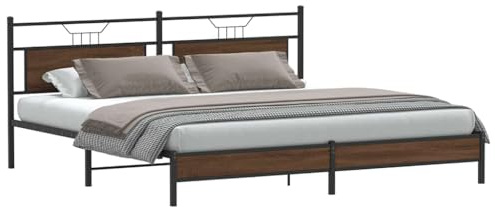 vidaXL Metallbett ohne Matratze Braun Eichen-Optik 200x200 cm, Bettrahmen, Doppelbett, Lattenrost, Bett, Gästebett, Metallbett, Metall Bettrahmen