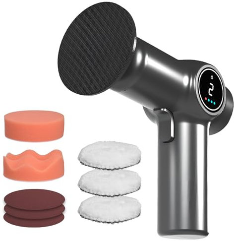Cordless Car Polisher with LCD Screen,Car Buffer Polisher Kit 2 Gears of Speeds Adjustable with 2x2000mAh Battery and 8 PCS Attachments,Electric Polishing Machine for Auto Detailing/Polishing/Waxing