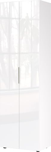 Germania Garderobenschrank 3433-84 GW-Genova, in Weiß, mit Glasfront, 59 x 197 x 40 cm (BxHxT)