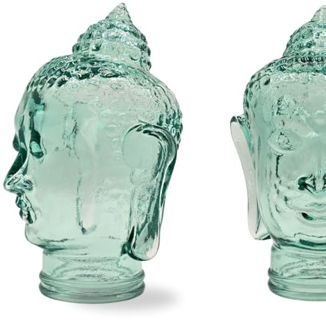 DESIGN DELIGHTS DEKO Buddha Kopf aus Glas | Stilvoller Glaskopf im Thai-Stil für Zuhause, Garten und Büro - Dekoration Designobjekt Geschenk | Farbe: T01 klar
