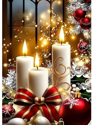 CEOVR Weihnachten Diamond Painting Bilder Kit Erwachsene,5D Diamond-painting 30x40cm,Diamant Art Set,Kerzen und Schleifen
