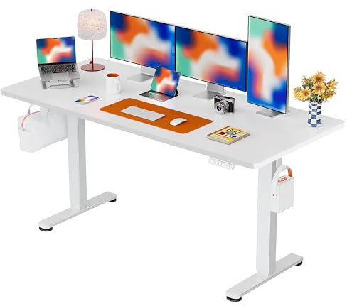 ErGear Escritorio Elevable Eléctrico, Secretaria Elevatoria, Mesa Elevable con Panel Inteligente de 4 Memorias y Gancho, Tablero de Mesa Ensamblado con Paneles (Blanco, 160x80 cm)