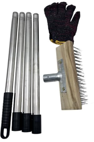 Cepillo de acero inoxidable – Limpiador de cerdas de alambre de 59 pulgadas para limpieza de interiores y exteriores | Removedor de musgo de mango largo con cerdas duras cabeza de acero para hormigón