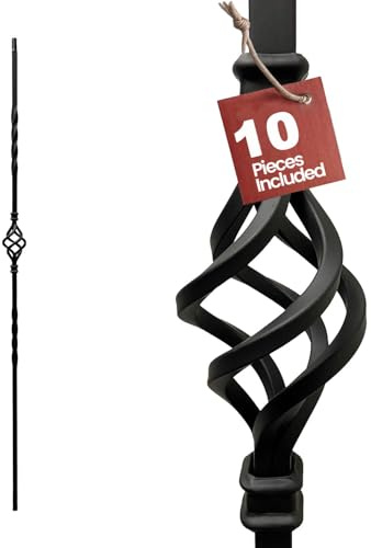 Iron Stair Balusters 1/2 Inch (12.7 mm) Square x 44 Inch (1117.6 mm) Long | Single Basket Hollow Metal Stair Spindles | Satin Black Powder Coated | Pack of 10