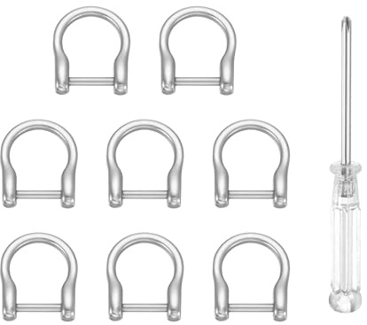 sourcing map 8pcs D-Rings Screw in Shackle 5/9 Metal Horseshoe U Shape Semicircle D Ring Purse Key Holder with Screwdriver for DIY Leather Craft Keychain Collar Accessories, Matte Silver