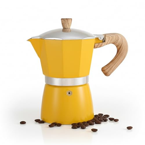Bibykivn Cafetière italienne,300ml Cafetiere Moka, Cafetière à espresso pour la préparation d'espresso italien Compatible avec cuisinière à céramique cuisinière électrique gaz Compatible (Jaune)