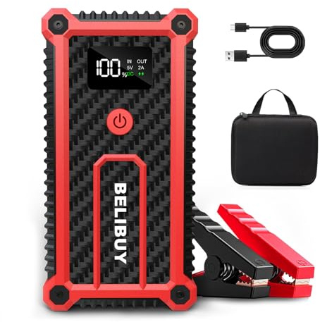 Arrancador de batería de Coche portátil – Pack de energía de Arranque 3000A Pico para vehículos de 12V (hasta Motores de 6L Gasolina y 4L Diésel), con Puertos USB, luz LED y Pantalla LCD