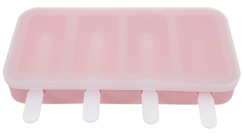 GRIRIW Moldes de Silicona para Paletas Heladas 4 Cavidades con Tapa y Palitos Reutilizables Tamaño Pequeño Color Rosa para Helados Caseros Postres y Alimentos para Bebés