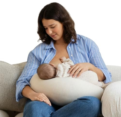 bbhugme Adjustable Nursing Pillow - Breastfeeding, Bottle Feeding, Baby Support - Adjustable Firmness and Fit - Washable Pillow Cover - Soft White/Vanilla