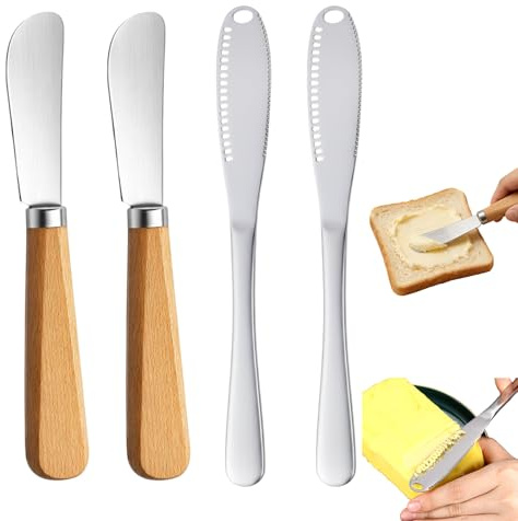 RagQbuK 4Pcs Butter Knife Spreader, Stainless Steel Butter Knives with Holes, Multi-functional Cheese Knife Set for Kitchen, Dining & Entertaining