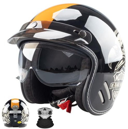 Motorcykel Halv Hjälm 3/4 Open Face Hjälm ECE Certifierad Avtagbar Tvättbar Foder HD Utdragbara Linser Läder Edging Snabbsläppningsspänne För Vuxna Män Kvinnor M ~ 2XL 57-64cm