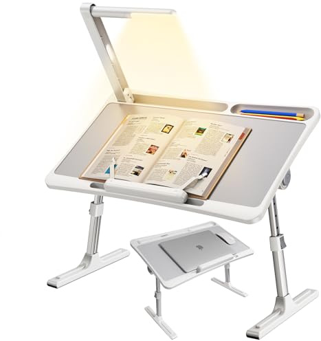 NIFBANG Laptoptisch Betttisch mit LED Lampe,Klappbar Laptop Tisch Höhenverstellbar Lapdesk für Bett Tabletttisch,Laptop Stand Kompatibel mit 17 Laptops für Sofa Couch Tablett Frühstück Buchständer