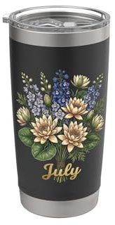 July Birth Flower Larkspur & Water Lily Cute Floral Birthday Stainless Steel Insulated Tumbler