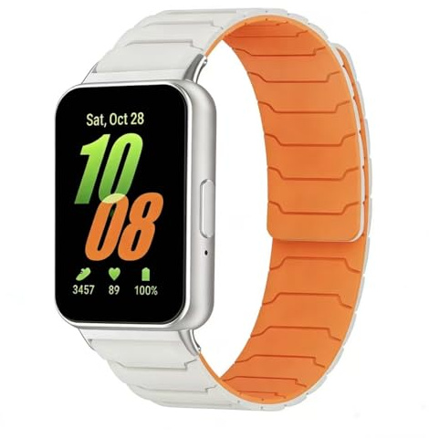Koelaa Magnetiskt sportklockarmband i silikon, kompatibel med Samsung Galaxy Fit 3 – mjukt andningsbart justerbart ersättningsband, fitnessarmband för män kvinnor – stjärnljus + orange