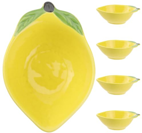 Healeved 5 piattini da antipasto a forma di limone - Ciotole da dessert in ceramica - Piattini per snack, caramelle, frutta secca - Simpatiche ciotole per condimenti per sushi, ketchup, olio