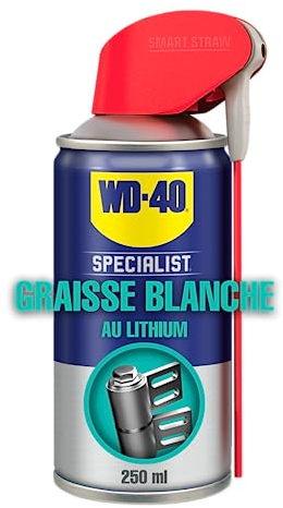 WD-40 Specialist • Graisse Blanche Au Lithium • Spray Double Position • Formule Blanche et épaisse • Résiste à l'Eau et a la Chaleur • Propriétés anti-usure • 250 ML gris