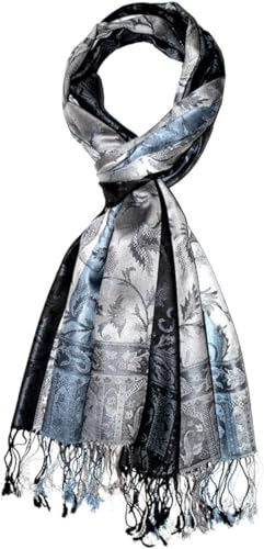 Lorenzo Cana Herren Schal Schaltuch Silber Graublau 100% Seide - 70 cm x 190 cm Paisleymuster Seidenschal Seidentuch 780521133
