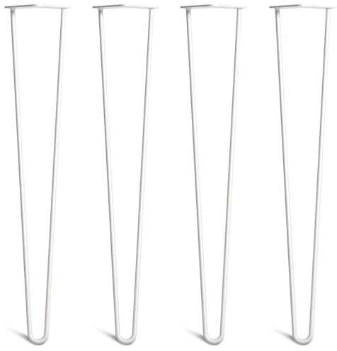 The Hairpin Leg Co. 4X Haarnadel-Tischbeine: Doppel-Schweiß Stahl, Schrauben, Anleitung, Schutzfüße. Klassischer 10mm 2 Stangen Stil. 71cm Weiß