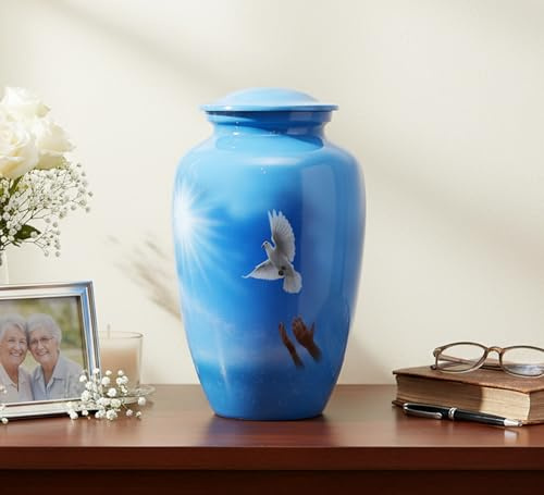 eSplanade Urne funéraire Urne commémorative Conteneur Jar Pot | Urnes funéraires | Urnes standard pleine grandeur | Urnes en métal | Urnes funéraires (Bleu)…