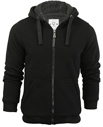 BRAVE SOUL Mens Hooded Sweatshirt Jumper 'Zone' Hoodie Sherpa Lined (Zone (Black)) L